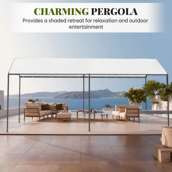 10'×20' Canopy Shelter Carport w/ Powder-coated Frame Pop Up Party Tent w/ 12 Pegs for Outdoor Activities, Events, Wedddings, Parties