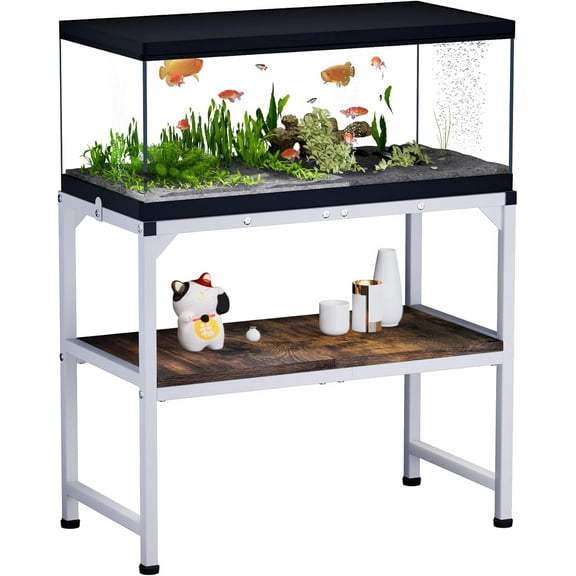 10-20 Gallon Fish Tank Stand, Metal Aquarium Stand with Adjustable Non-Slip Foot and Wooden Shelf, Reptile Tank Stand Easy to Assemble for Home Office, Firm and Steady(Tank not Included)