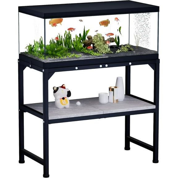 10-20 Gallon Fish Tank Stand, Metal Aquarium Stand with Adjustable Non-Slip Foot and Wooden Shelf, Reptile Tank Stand Easy to Assemble for Home Office, Firm and Steady(Tank not Included)