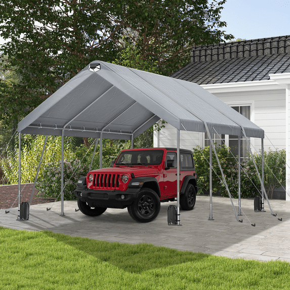 10*20 Heavy Duty Carport Canopy - Extra Large Portable Car Tent Garage with Adjustable Peak Height from 9.5ft to 11ft,Removable Roof &Side Walls for Car, SUV,Boats