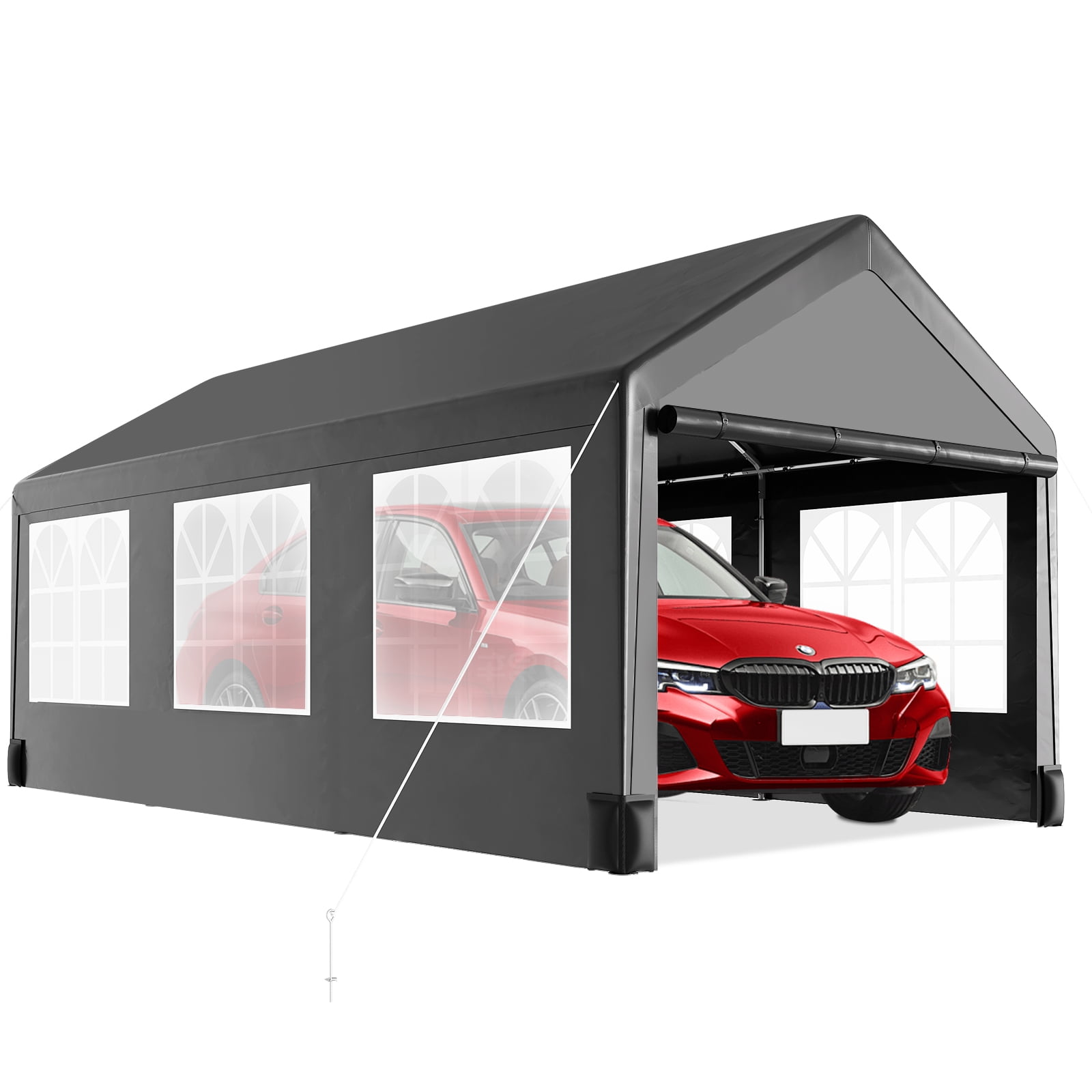 10 * 20 Heavy Duty Carport Canopy, Portable Car Tent Garage with 6 Rollup Windows and All