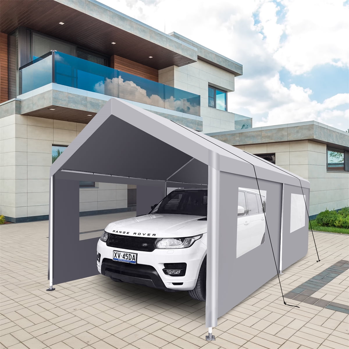Gray 10' x 20' Portable Metal Frame Carport with Windows