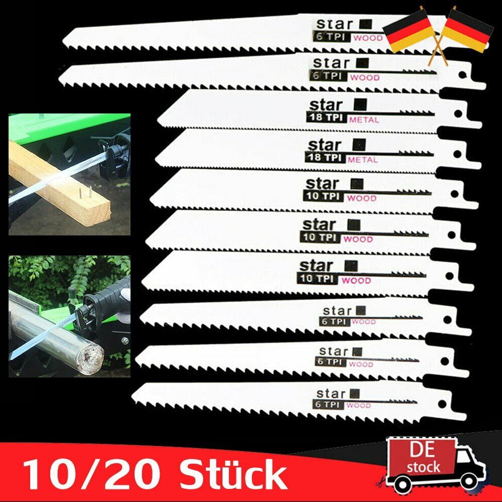 10/20-Pack Reciprocating Saw Blades - Versatile Set for Cutting Wood, Metal, and Plastic