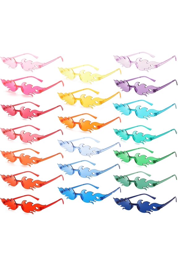 10/20 Pack Star/Heart Shape/Round/Butterfly/Cat Eye/Rectangle/Fire Rimless Tinted Party Sunglasses Color Glasses Fire 20