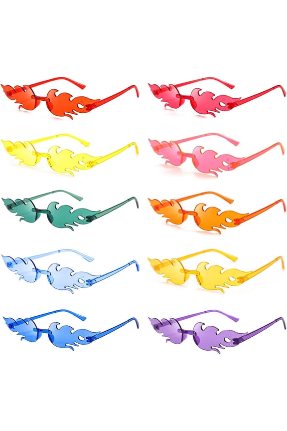 10/20 Pack Star/Heart Shape/Round/Butterfly/Cat Eye/Rectangle/Fire Rimless Tinted Party Sunglasses Color Glasses Fire