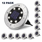 12 Pack Solar Ground Lights Outdoor, 8 LED Solar Disk Lights, IP65 Waterproof for Walkway, Lawn, Patio