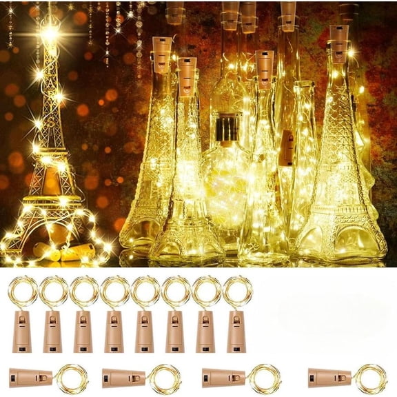 10-20 Packs 20 LEDs Wine Bottle Lights with Cork - Silver Wire Cork Lights Battery Operated Fairy Mini String Lights for DIY, Christmas,Valentine Day,Wedding Party Decor (Warm White)