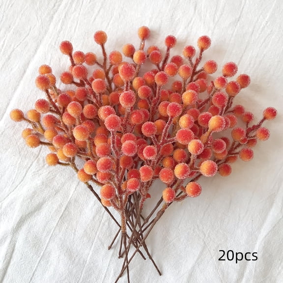 10/20 Packs Autumn Harvest Festival Artificial Flowers, Orange Red Ice Fruit Branches Handmade Twisted Floral Art, DIY Decoration, Vase Arrangement, Party and Home Centerpiece Decoration