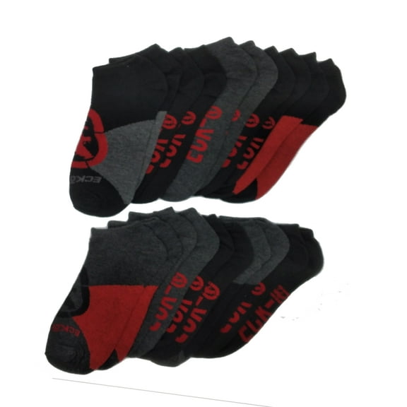 10-20 Pairs of Ecko Men's Basic Quick Dry No Show Athletic Socks 10-13 (Blk/Red, 10)