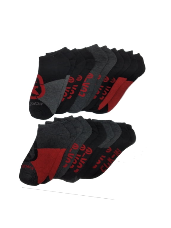 10-20 Pairs of Ecko Men's Basic Quick Dry No Show Athletic Socks 10-13 (Blk/Red, 10)