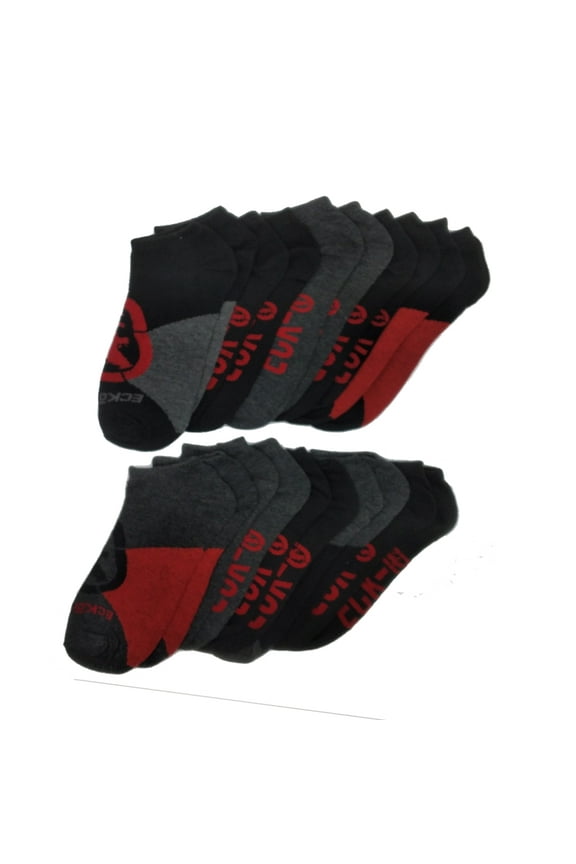 10-20 Pairs of Ecko Men's Basic Quick Dry No Show Athletic Socks 10-13 (Blk/Red, 10)