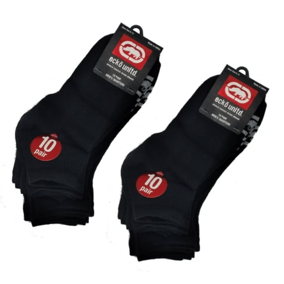 10-20 Pairs of Ecko Men's Basic Quick Dry Quarter High Athletic Socks 10-13 (Black, 20)
