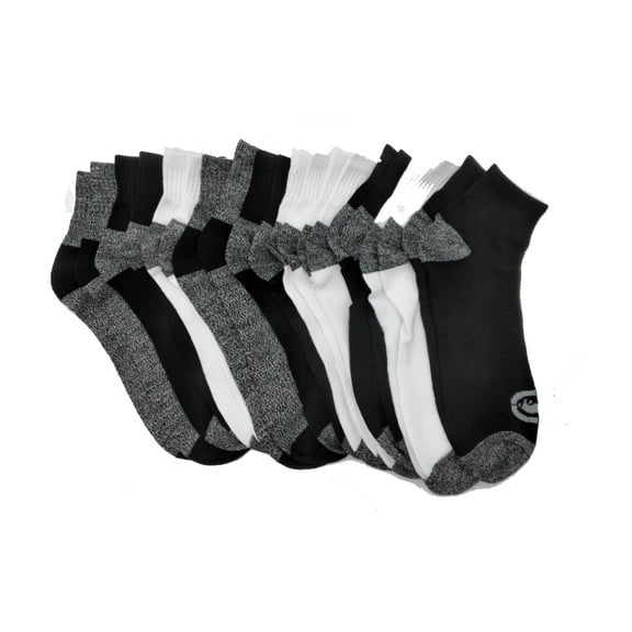 10-20 Pairs of Ecko Men's Basic Quick Dry Quarter High Athletic Socks 10-13 (BlackM, 10)