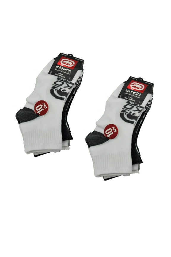 10-20 Pairs of Ecko Men's Basic Quick Dry Quarter High Athletic Socks 10-13 (Gry/W, 20)