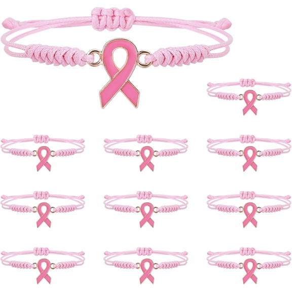 10/20 Pcs Breast Cancer Awareness Bracelets with Independent Small Package of Each Piece, Adjustable Pink Ribbon Bracelets for Breast Cancer Survivor Fighter Gifts, Charity Public Activity Supplies