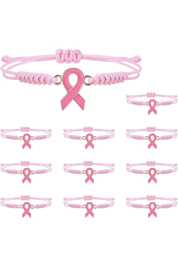 10/20 Pcs Breast Cancer Awareness Bracelets with Independent Small Package of Each Piece, Adjustable Pink Ribbon Bracelets for Breast Cancer Survivor Fighter Gifts, Charity Public Activity Supplies