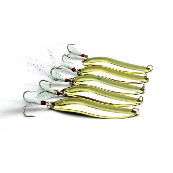 10/20 Pieces 22g Fishing Lures Spoons Saltwater Treble Feather Hooks Hard Metal Spinner Baits Casting Spoon Silvery for Salmon Bass