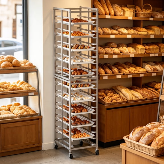 10/20-Tier Stainless Steel Baking Rack with Wheels, Commercial Pan Trolley, Movable & Detachable Bakery Stand for Oven Bread Pastry, 33lbs per Shelf, Locking Casters,