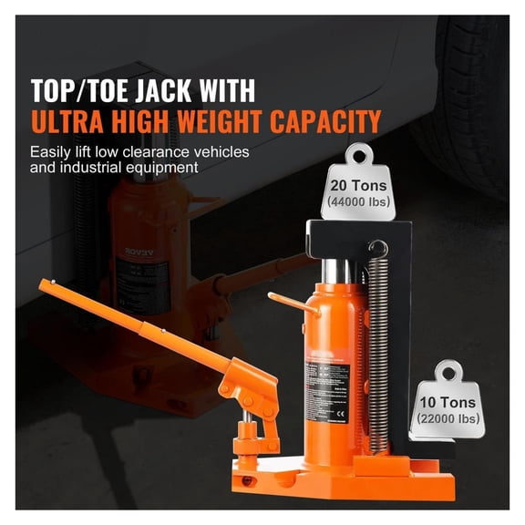 10/20 Ton Hydraulic Toe Jack - On Toe & Top Lift, 1.2-7.5in Toe Height, 12.6-18.9in Top Height, Air Claw Jack for Automotive & Industrial Use