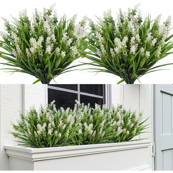 10/20PCS Artificial Plants Outdoor Faux Lavender Flowers, Fake Monkey Grass UV Resistant Plastic Greenery Plants for Garden Home Porch Window Patio Hanging Planter Indoor Decor