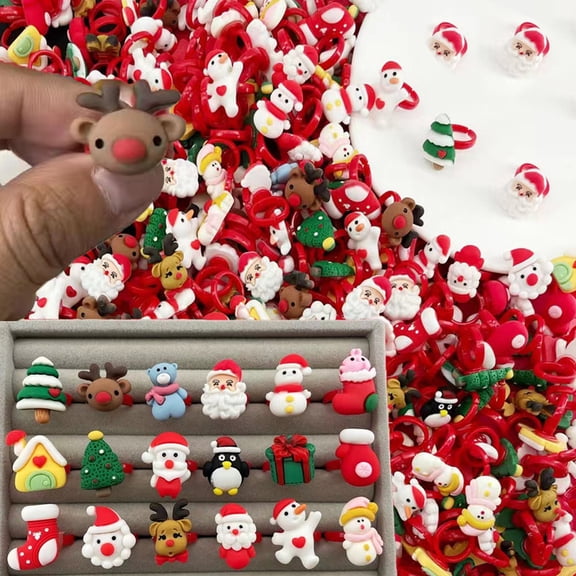 10/20PCS Cute Rings Santa Elk Snowman Christmas Rings Children Christmas Party Decoration Favor Kids Gift Toy New Year Presents