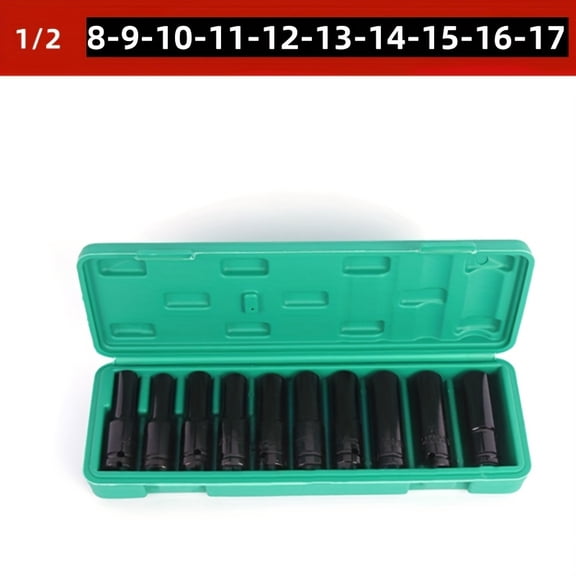 10-20Pcs 1/2” Drive Metric Deep Impact Socket Set, 8mm-32mm Cr-V Steel, Extended Hex Socket for Electric Wrench, Universal Auto Repair & Maintenance Tool Kit