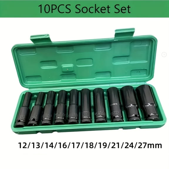 10-20Pcs 1/2” Drive Metric Deep Impact Socket Set, 8mm-32mm Cr-V Steel, Extended Hex Socket for Electric Wrench, Universal Auto Repair & Maintenance Tool Kit