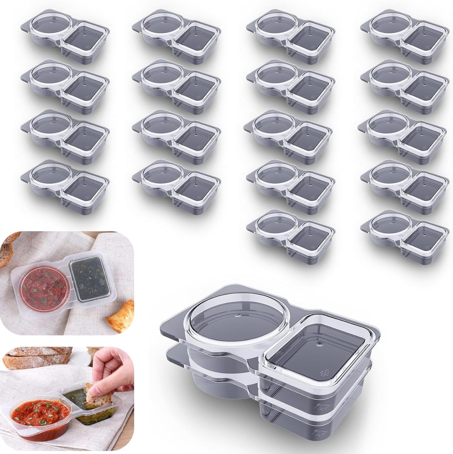 10/20Pcs Double Compartment Condiment Container with Lid Snack ...