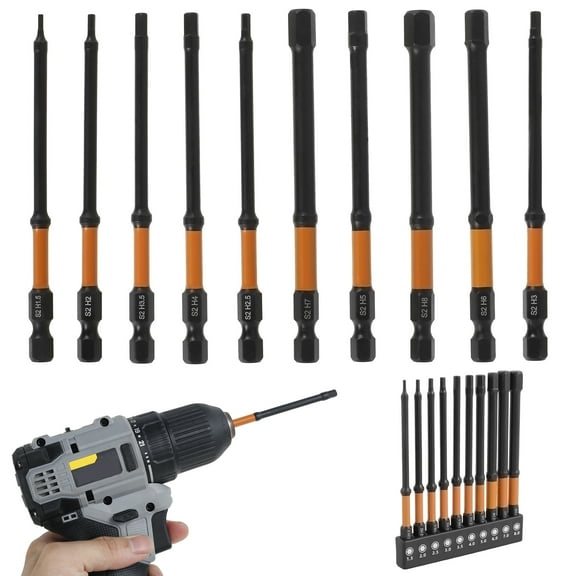 10/20Pcs Impact Hex Head Allen Wrench Drill Bit Set Metric and SAE S2 Alloy Steel Hex Bit Set with Magnetic Tips 1/4inch Quick Release Hex Shank Screw Driver Drill Bit for Repair