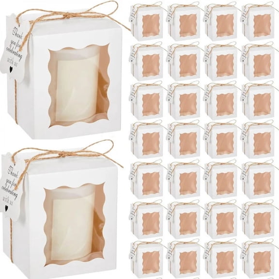 10/20Pcs Kraft Paper Candle Gift Boxes With Clear Window Packaging Supplies With Tags And Twine For Wedding Birthday Party Jewel