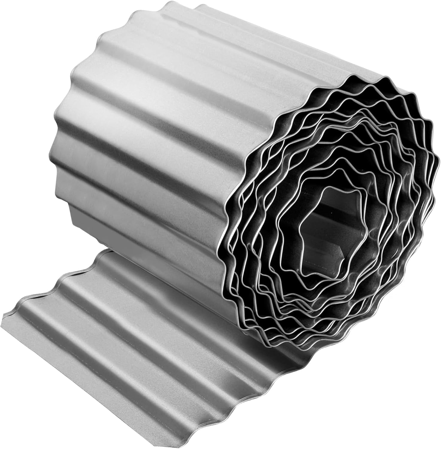 10"×20ft Metal Landscape Edging Border, Corrugated Garden Edging, Lawn Garden Fence for DIY Flower Bed, Driveway, Yard, Silver