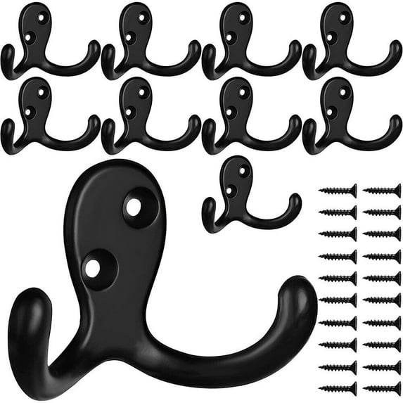 10/20pcs Heavy Duty Double Prong Coat Hooks Home Office Wall Mounted Hat Clothes
