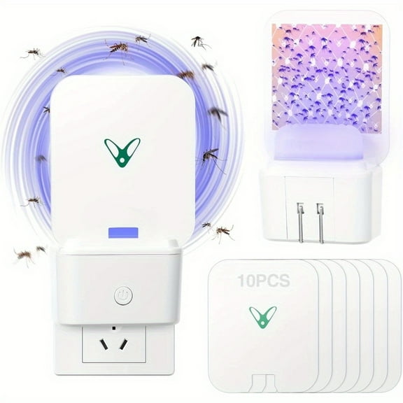 10/20pcs Smart 360° Insect Trap Plug-In with Sticky Glue Boards-Indoor Bug Zapper for Kitchen/Bedroom, Electric Fly Catcher with 10 Replaceable Pads, Portable Pest Control Solution