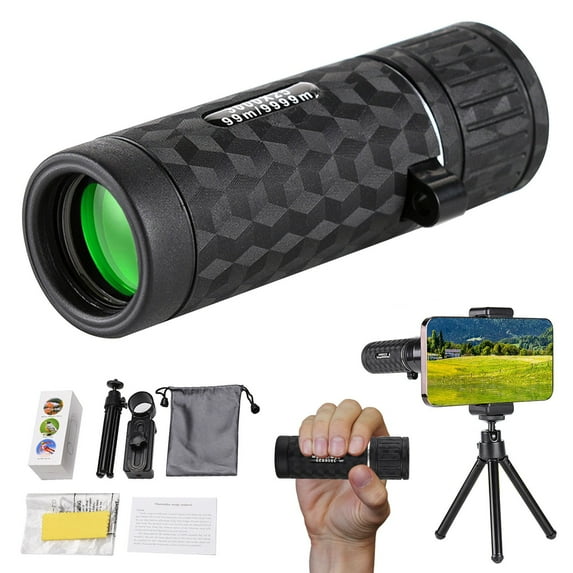 10-20x50 HD Monocular Telescope with Low Light Night Vision - Waterproof Portable Zoom Scope for Bird Watching/Hunting/Concerts - Multi-Coated Optics & Phone Adapter Included