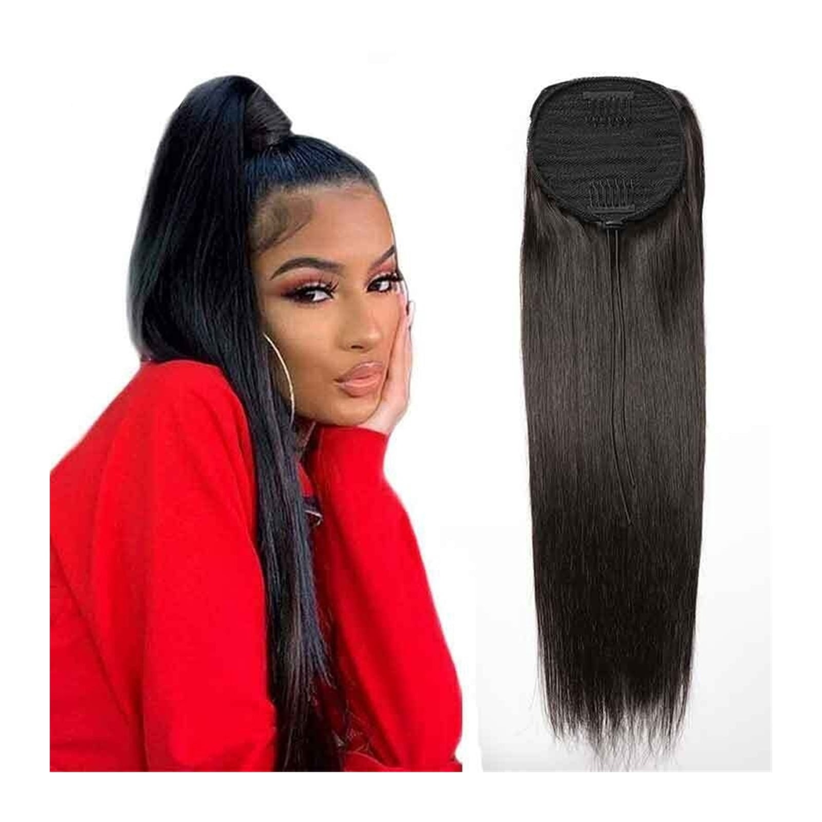10-22" Straight Drawstring Ponytail Human Hair Ponytail Extensions Brazilian Remy Hair Clips In Straight Ponytail Hair Pieces for Black Women