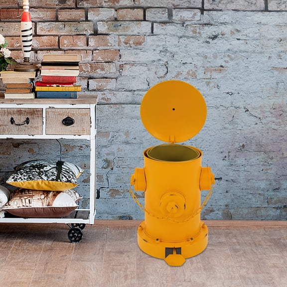 10.24*15.35 Retro Fire Hydrant Pedal Trash Can Indoor Outdoor Waste Bin Yellow Cylindrical for Kitchens