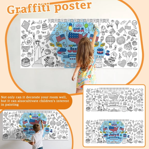 10.24 Inch 250th Anniversary Patriotic Coloring Poster Tablecloth, America 250th 2026 July 4th Independence Day Kids Supplies, Painting Activity Home Party Wall Decor Parent-Child Craft