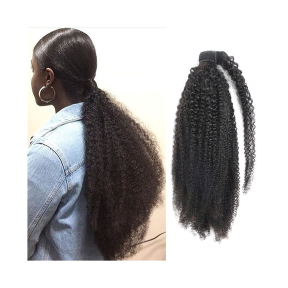 10-24 Inch Kinky Curly Wrap Around Ponytail Brazilian Remy Hair Ponytail Extension Clip in Human Hair Extensions Afro Curly Ponytail Hair Piece