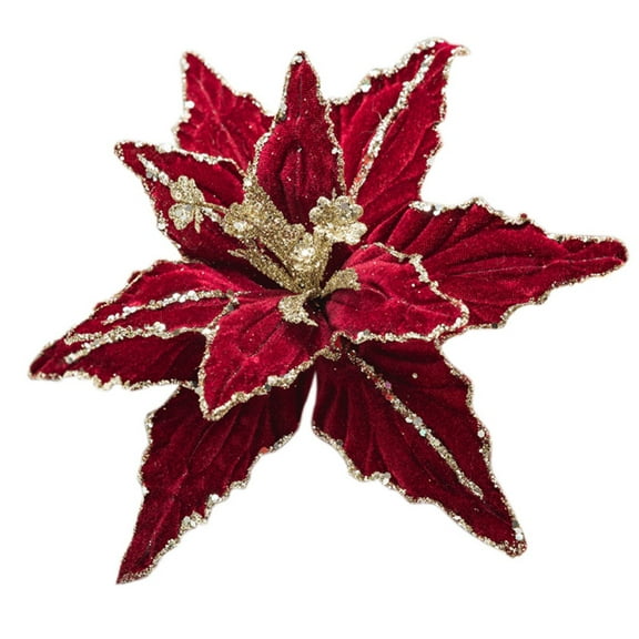 10.24'' Large Heads Christmas Glitter Poinsettia Flowers Christmas Tree Ornaments Artificial Flowers with Long Stems for Xmas Tree Party DIY Holiday Decorations