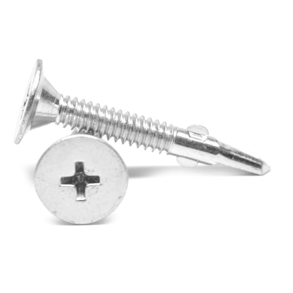 #10-24 x 1 7/16" Self Drilling Screw Phillips Wafer Head #3 Point with Wings Low Carbon Steel Zinc Plated Pk 1500