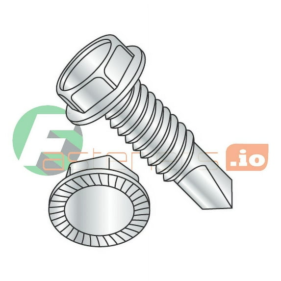 10-24 x 3/4" Self-Drilling Screws / Unslotted / Hex Washer Head / Steel / Zinc / Serrated / #3 Drill Point / Machine Screw Thread / Serrations Under Head (Quantity: 5,000 pcs)