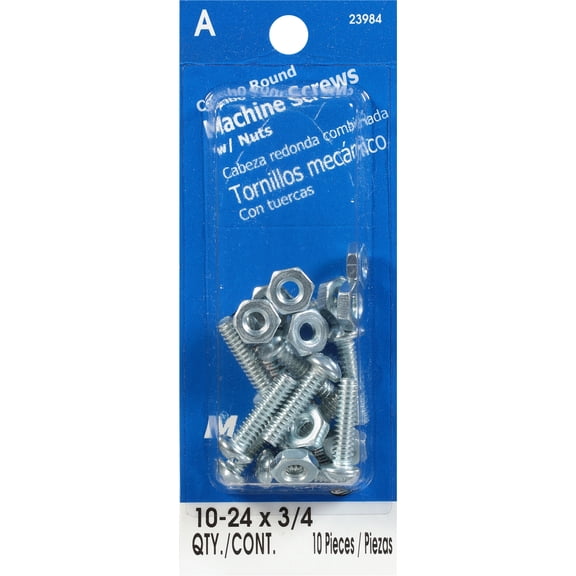 #10-24 x 3/4" Zinc Plated Steel Coarse Thread Combo Round Head Machine Screws