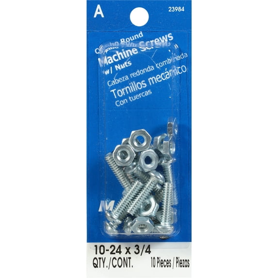#10-24 x 3/4" Zinc Plated Steel Coarse Thread Combo Round Head Machine Screws