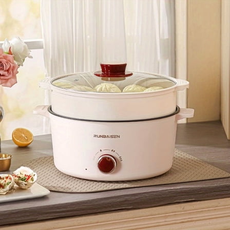 10.24Inch Large Electric Fondue Pot - Non-Stick Multi-Cooker with Red Lid, 110V-130V US Plug for Dorm Party Outdoor