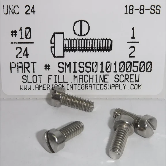 #10-24X1/2 Fillister Head Slotted Machine Screws 18-8 Stainless Steel (25)