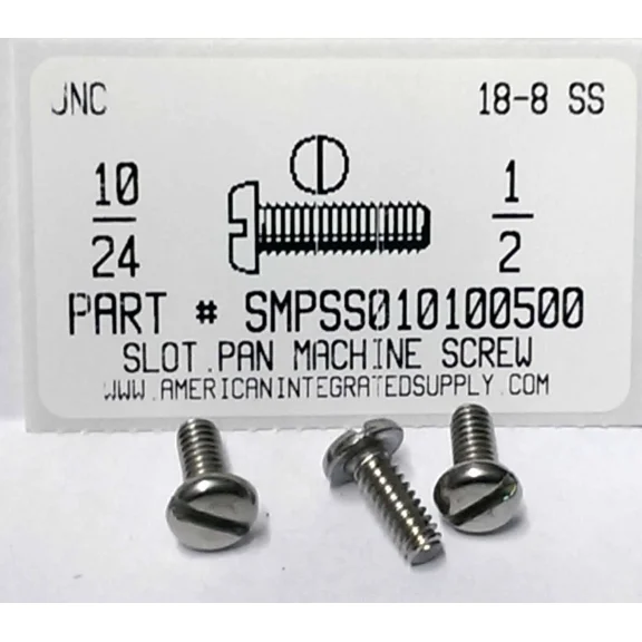 #10-24X1/2 Pan Head Slotted Machine Screws Stainless Steel (30)