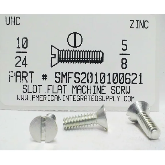 #10-24X5/8 Flat Head Slotted Machine Screws Steel Zinc Plated (50)