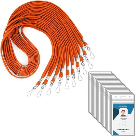 10/25/50/100/150pcs Clear Plastic Vertical Name Tags Badge ID Card Holders and 10/25/50/100/150pcs Flat Neck Lanyards with Swivel Hook