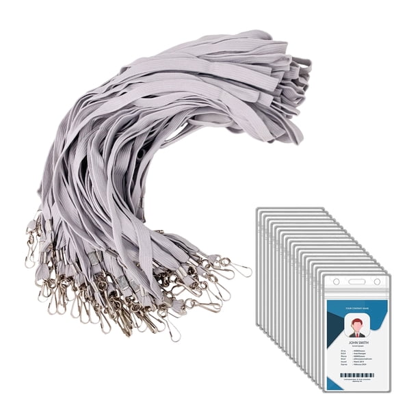 10/25/50/100/150pcs Clear Plastic Vertical Name Tags Badge ID Card Holders and 10/25/50/100/150pcs Flat Neck Lanyards with Swivel Hook