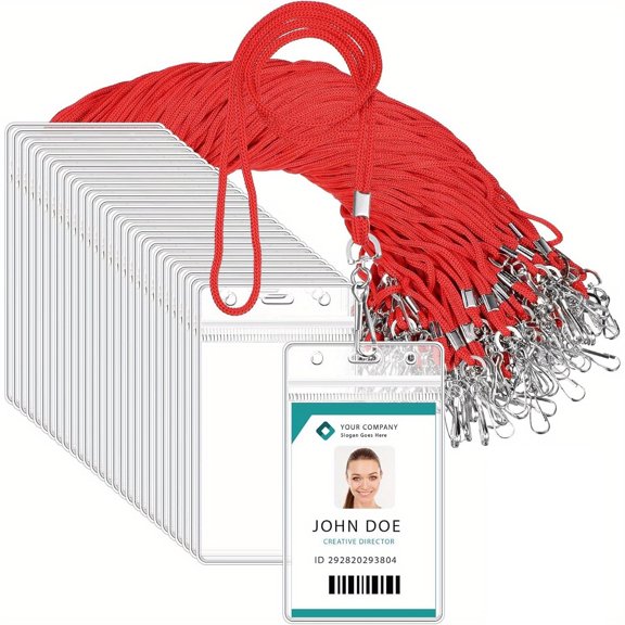 10/25/50/100/150pcs Lanyards, ID Badges Name Tag Bulk Neck Holder Reel ID Card Name Badge Resealable Sleeves Hook Cords